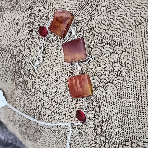 Sterling silver and red mookite and ruby adjustable bracelet. - Picture 2 of 3